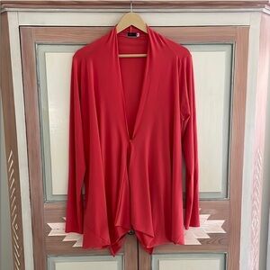 Sympli | Orange Draped Waterfall Jacket. Size 14. Open Front Tie Back. Canadian